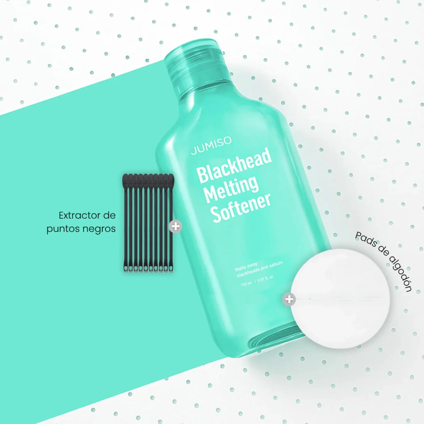 Jumiso - Blackhead Melting Softener Kit 150ml + 40 Pads + 10 Swabs – Kit Extractor de Puntos Negros sin Dolor